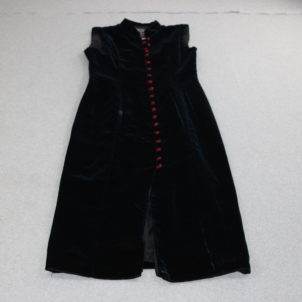 Vintage Cynthia Rowley Dress Women 6 Black Velvet Long Button Front High Neck US